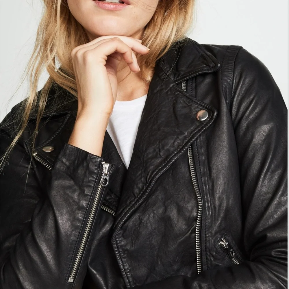 Madewell Washed Leather Black Motorcycle Biker Jacket Size XS NWOT Never Worn - Picture 2 of 14